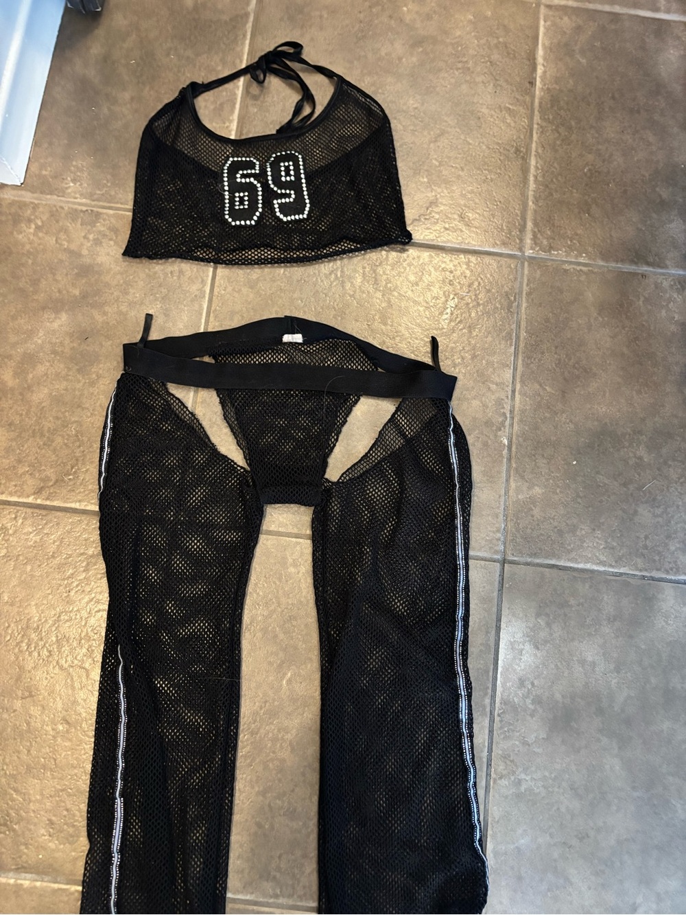 Black Mesh 2-Piece Intimates Set with Rhinestone Number Club Festival Wear